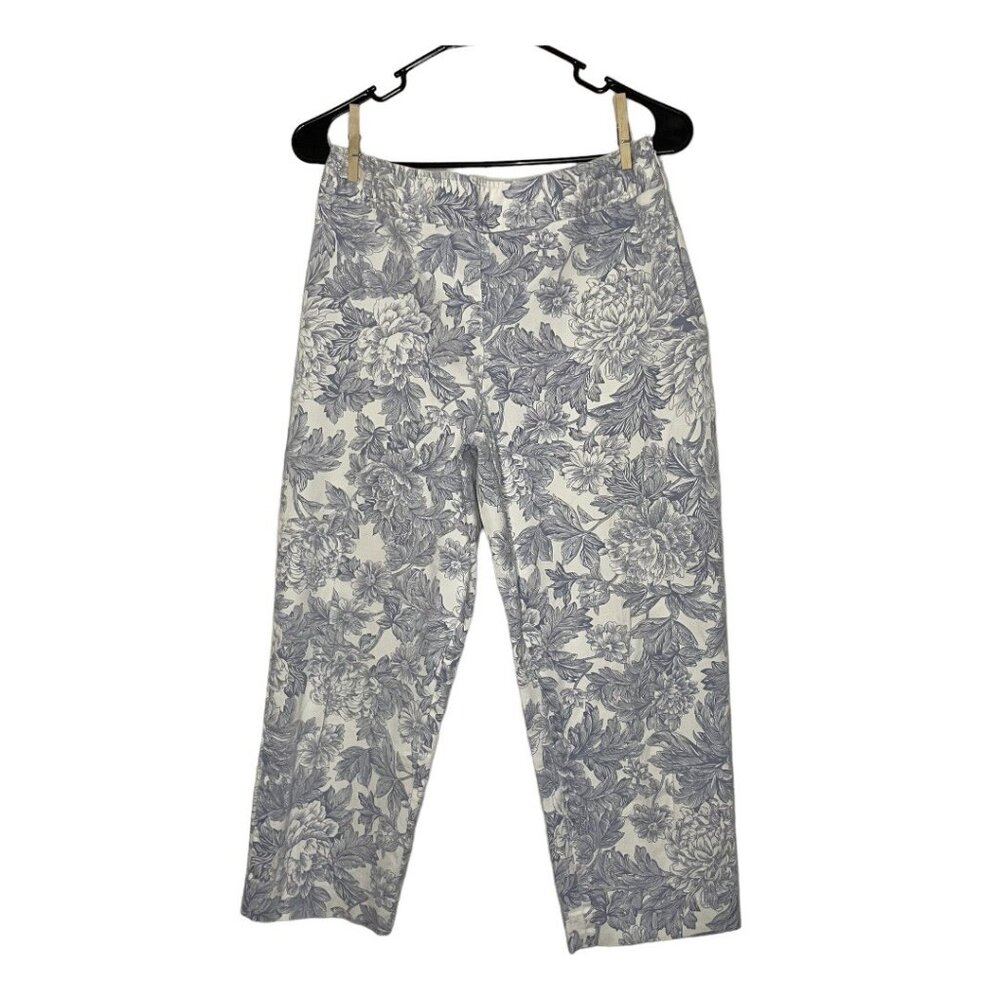 Rafaella Petites Women's Capri Pants White/ Blue Elegant Floral Print Size 10P